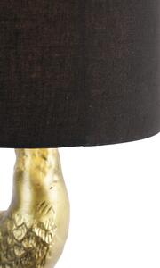 Vintage lampa podłogowa mosiężny klosz z tkaniny czarny - Żuraw ptak To Oswietlenie wewnetrzne