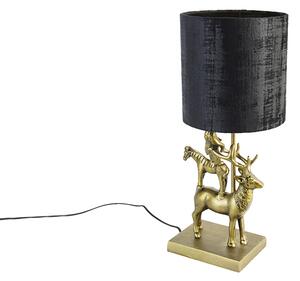 Lampa stołowa vintage mosiądz z kloszem czarny 20 cm - Animal Hjort Tre Oswietlenie wewnetrzne