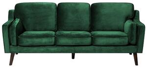Sofa kanapa trzyosobowa zielona drewniane nóżki welurowa retro Lokka Beliani