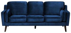 Sofa kanapa trzyosobowa niebieska drewniane nóżki welurowa retro Lokka Beliani