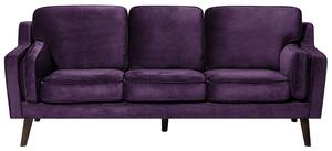 Sofa kanapa trzyosobowa fioletowa drewniane nóżki welurowa retro Lokka Beliani