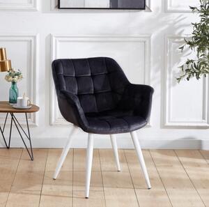 Krzesło tapicerowane Alaska III czarne nogi białe pikowane welur