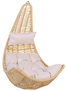 Fotel wiszący rattanowy beżowy z poduszkami bujak pleciony stalowa rama Atri II Beliani