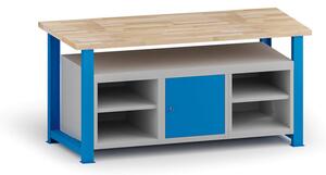 Stół warsztatowy KOVONA, 3 szafki wiszące na narzędzia, z półką, blat z drewna bukowego, stałe nogi, 1700 mm