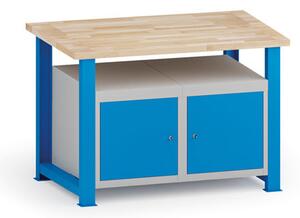 Stół warsztatowy KOVONA, 2 szafki wiszące na narzędzia, blat z drewna bukowego, stałe nogi, 1200 mm