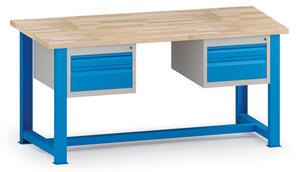 Stół warsztatowy KOVONA, 4 szuflady na narzędzia, blat z drewna bukowego, stałe nogi, 1700 mm