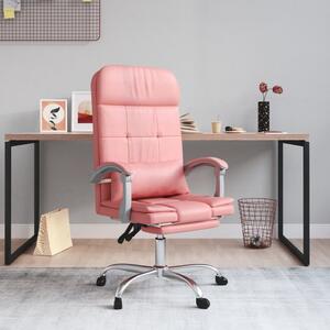 Rozkładane, masujące krzesło biurowe, różowe, sztuczna skóra