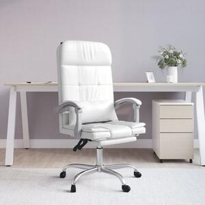 Rozkładane, masujące krzesło biurowe, białe, sztuczna skóra