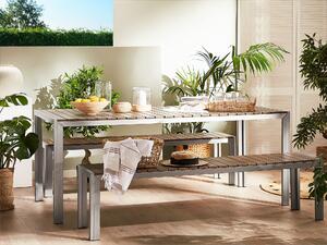 Zestaw mebli ogrodowych stół 2 ławki aluminium jasne drewno ze srebrnym Nardo Beliani