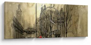Obraz - Szkic miasta (z zegarem) (90x30 cm)