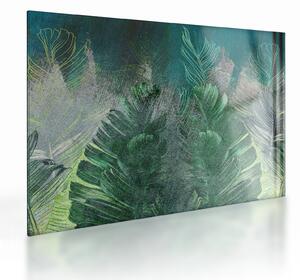Obraz na szkle - Tekstura betonu z liśćmi (70x50 cm)