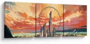 Obraz - Malowane miasto (z zegarem) (90x30 cm)