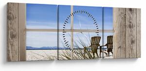 Obraz - Okno z widokiem na plażę (z zegarem) (90x30 cm)