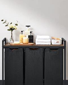 Kosz na bieliznę z półką BERGEN, 3x38l, czarny/brązowy SongmicsHome