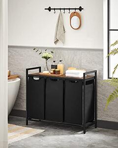 Kosz na bieliznę z półką BERGEN, 3x38l, czarny/brązowy SongmicsHome