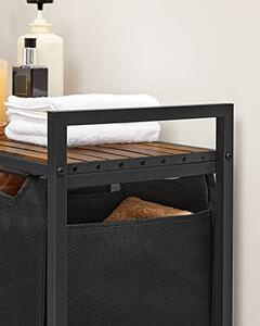 Kosz na bieliznę z półką BERGEN, 3x38l, czarny/brązowy SongmicsHome