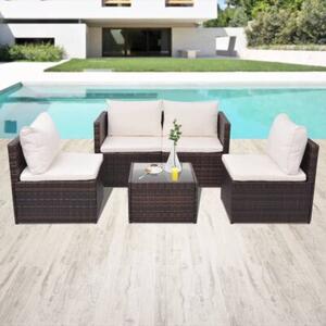 Zestaw Mebli Ogrodowych Komplet Wypoczynkowy Z Poduszkami 5-Częściowy Brązowy Rattan Na Taras Balkon Ogród