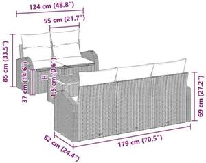 Zestaw Mebli Ogrodowych Komplet Wypoczynkowy Z Poduszkami 6-Częściowy Szary Rattan Na Taras Balkon Ogród