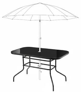 Duży szklany stół ogrodowy na taras balkon 120x70 czarny otwór na parasol