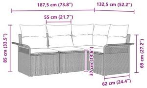 Zestaw Mebli Ogrodowych Komplet Wypoczynkowy Z Poduszkami 4-Częściowy Szary Rattan Na Taras Balkon Ogród