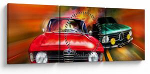 Obraz - Retro samochody wyścigowe (z zegarem) (90x30 cm)