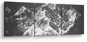 Obraz - Ilustracja gór (z zegarem) (90x30 cm)