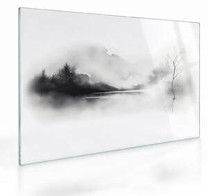 Obraz na szkle - Malowany tuszem krajobraz (70x50 cm)