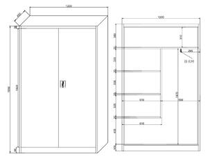 Uniwersalna szafka metalowa, 4 półki, 1950 x 1200 x 400 mm, niebieskie drzwi