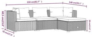 Zestaw Mebli Ogrodowych Komplet Wypoczynkowy Z Poduszkami 4-Częściowy Czarny Rattan Na Taras Balkon Ogród