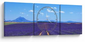 Obraz - Pole lawendy (z zegarem) (90x30 cm)