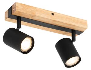 Inteligentny reflektor sufitowy czarny z drewnem 2-punktowy regulowany z Wifi GU10 50mm - Jeana
