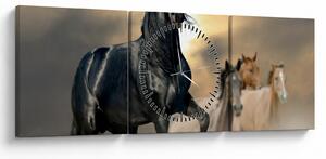 Obraz - Konie (z zegarem) (90x30 cm)