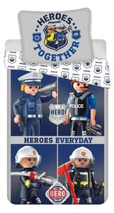 Niebiesko-szara bawełniana pościel dziecięca jednoosobowa 140x200 cm Playmobil – Jerry Fabrics