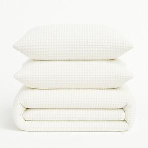 Biała pościel jednoosobowa z bawełny renforcé 140x200 cm Waffle Striped – Mila Home Luxury