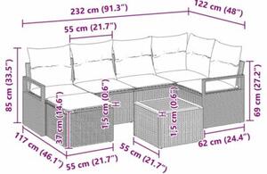 Zestaw Mebli Ogrodowych Komplet Wypoczynkowy Z Poduszkami 7-Częściowy Czarny Rattan Na Taras Balkon Ogród