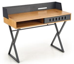 Nowoczesne biurko B43 z metalowymi nogami 110 cm - dąb złoty / czarny
