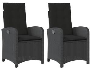 Rozkładane krzesła ogrodowe, 2 szt, poduszki, czarne, rattan PE