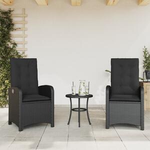 Rozkładane krzesła ogrodowe, 2 szt, poduszki, czarne, rattan PE