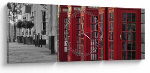 Obraz - Budki telefoniczne w Londynie (z zegarem) (90x30 cm)