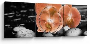 Obraz - Pomarańczowe orchidee (z zegarem) (90x30 cm)