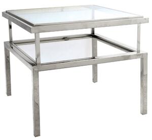 Srebrny stolik kawowy z półką i szklanym blatem Janssen 55 cm