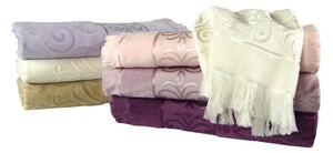 Ręcznik żakardowy 50x90cm w kolorze beżowym z ozdobnym strzępieniem na końcach