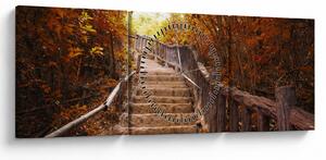 Obraz - Schody w naturze jesienią (z zegarem) (90x30 cm)