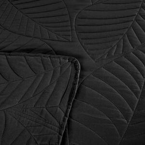 Czarna narzuta z wzorem LEAVES Rozmiar: 220 x 240 cm