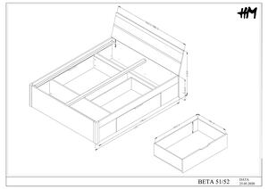 MebleMWM Łóżko z szufladami BETA 22AE1652 | 180x200 | Dąb san remo jasny, biały