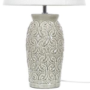 Elegancka lampa stołowa nocna ceramiczna szara z białym abażurem Khoper Beliani