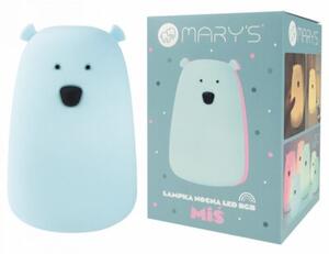 Lampka nocna dla dzieci bezprzewodowa RGBW pilot niebieska miś duży LED 0.4W Mary's