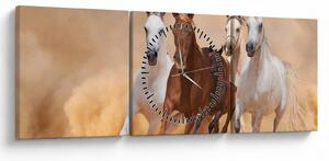Obraz - Stado koni (z zegarem) (90x30 cm)