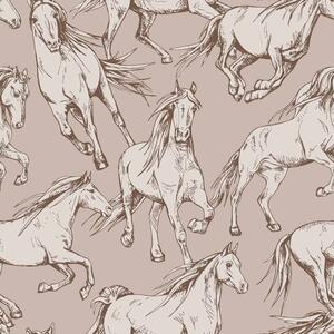 Tapeta do pokoju dziecka Horses Beige