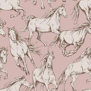 Tapeta do pokoju dziecka Horses Pink